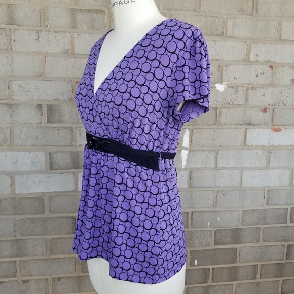 Low V Cross over Purple Blouse Dahlia violet - Picture 5 of 16